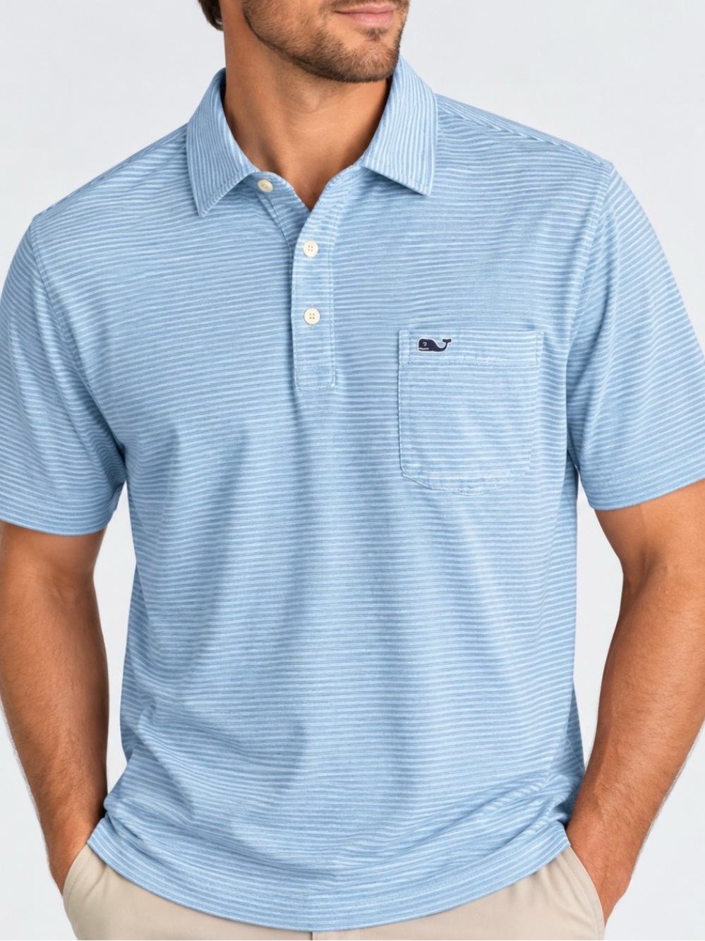 Vineyard Vines Men’s Light Blue Micro-Striped Polo